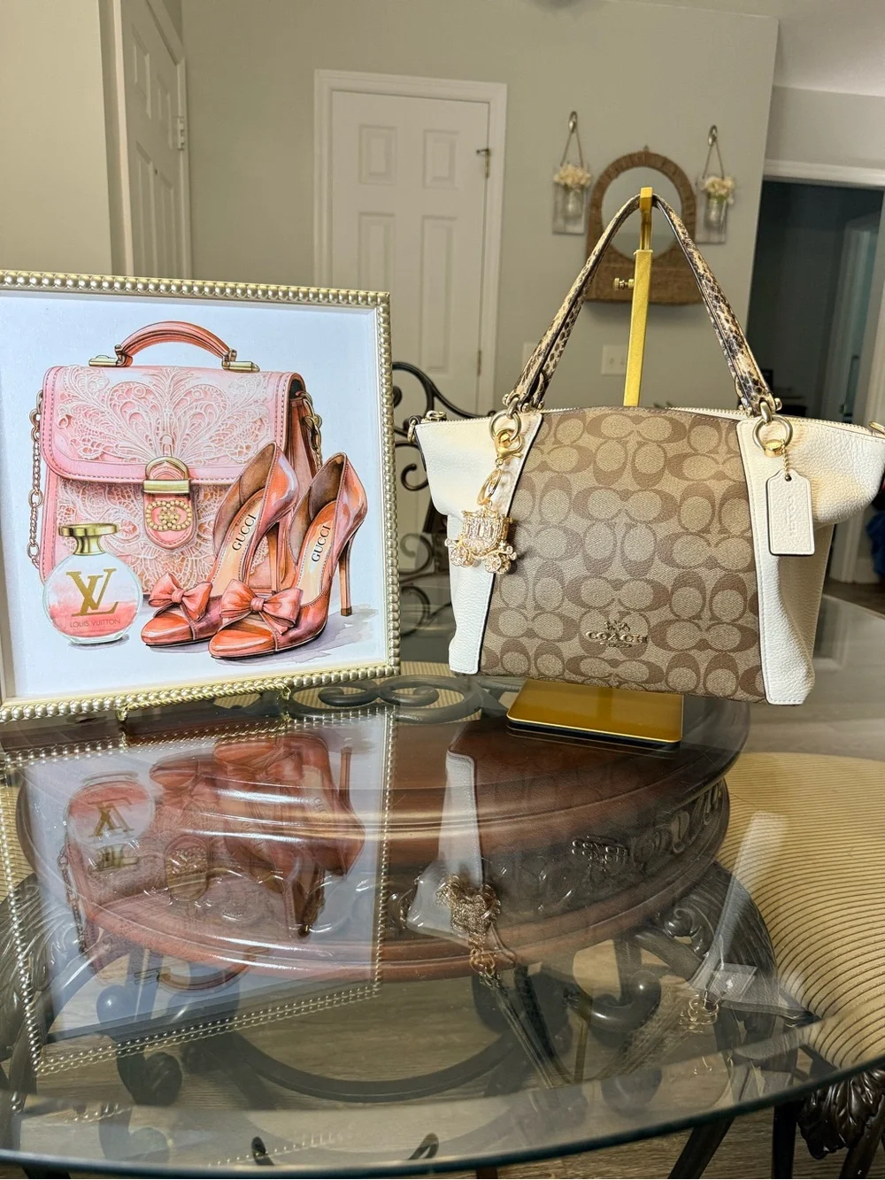 Coach Brown Signature Canvas Satchel with Cream Leather and Gold Hardware